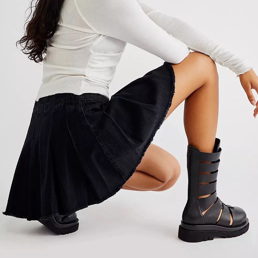 We the Free Pleated Denim Skirt